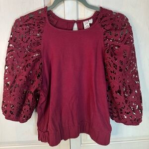 ANTHROPOLOGIE DOLAN Puff Sleeve Blouse Crochet Lace Knit